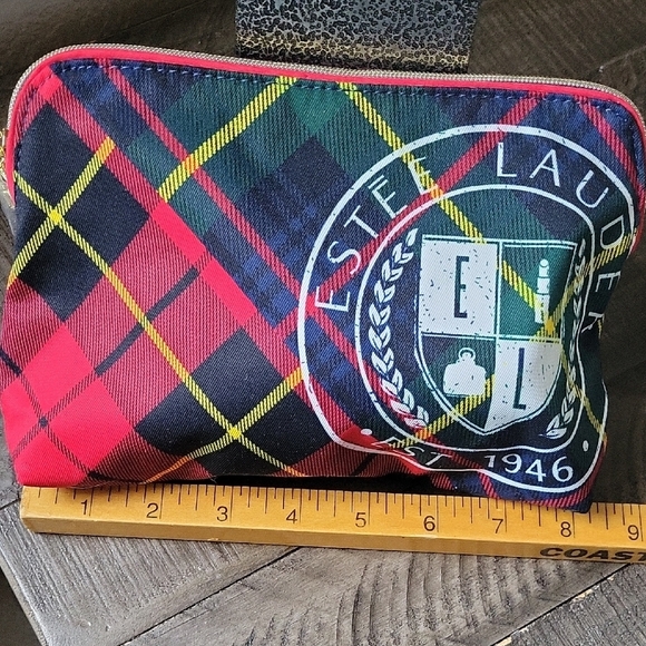 Estee Lauder Red and Black Makeup Bag with Tartan Design - Picture 3 of 7